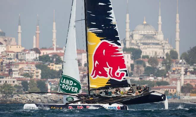 Red Bull Extreme Sailing racing in front of the stunning Blue Mosque in Istanbul. © Lloyd Images/Extreme Sailing Series